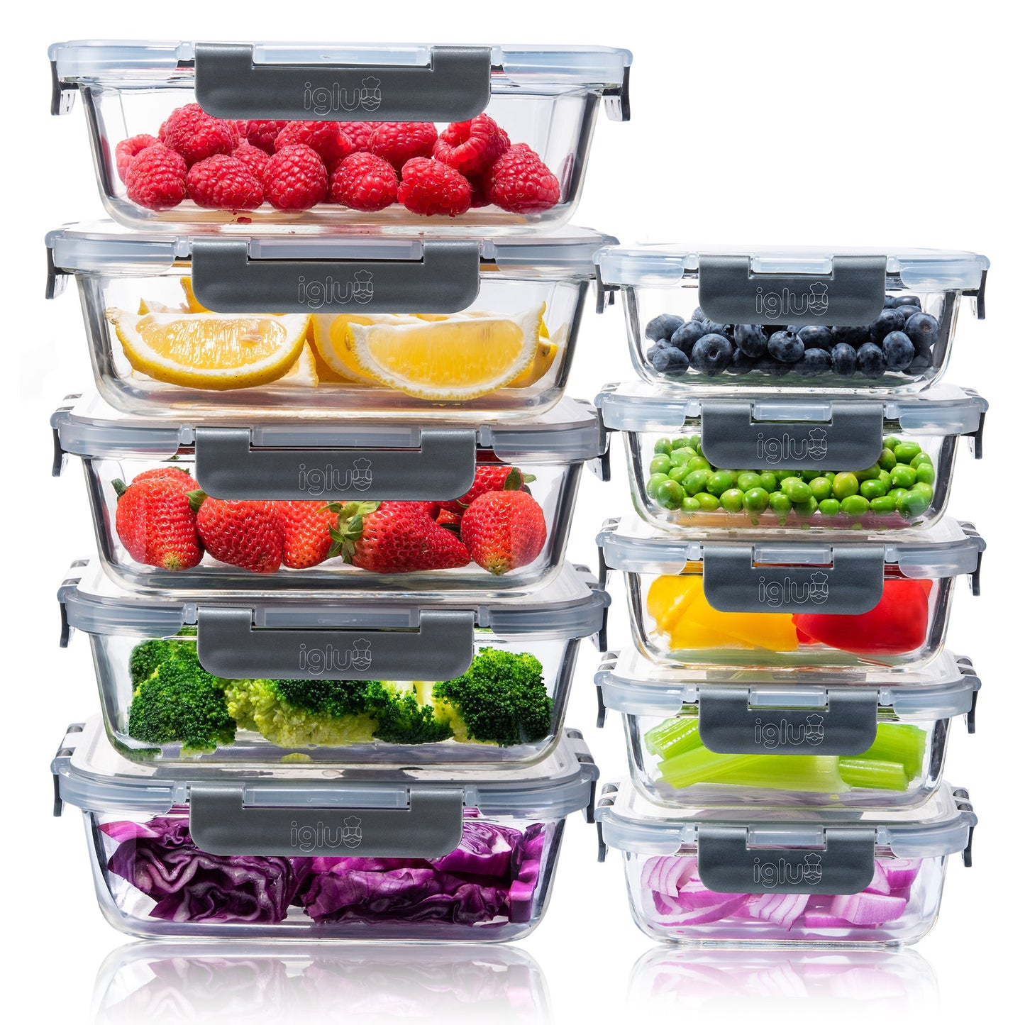 Igluu Meal Prep Glass Food Storage Containers | 10 Pack | 1050ml & 370ml