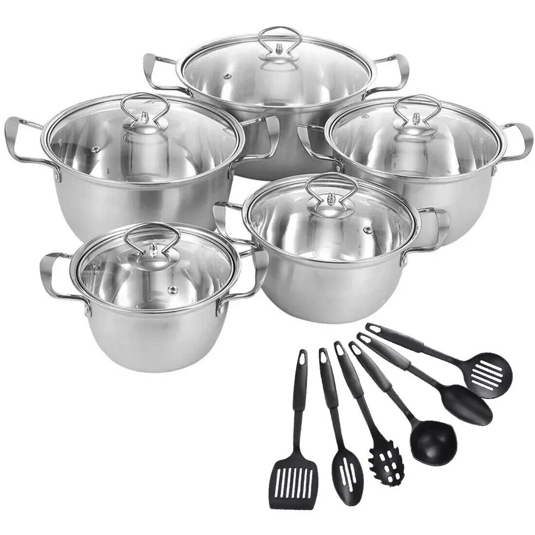 11 Piece Stainless Steel Cookware Pan Set Non-Stick Induction Pots Lids Pans Utensils