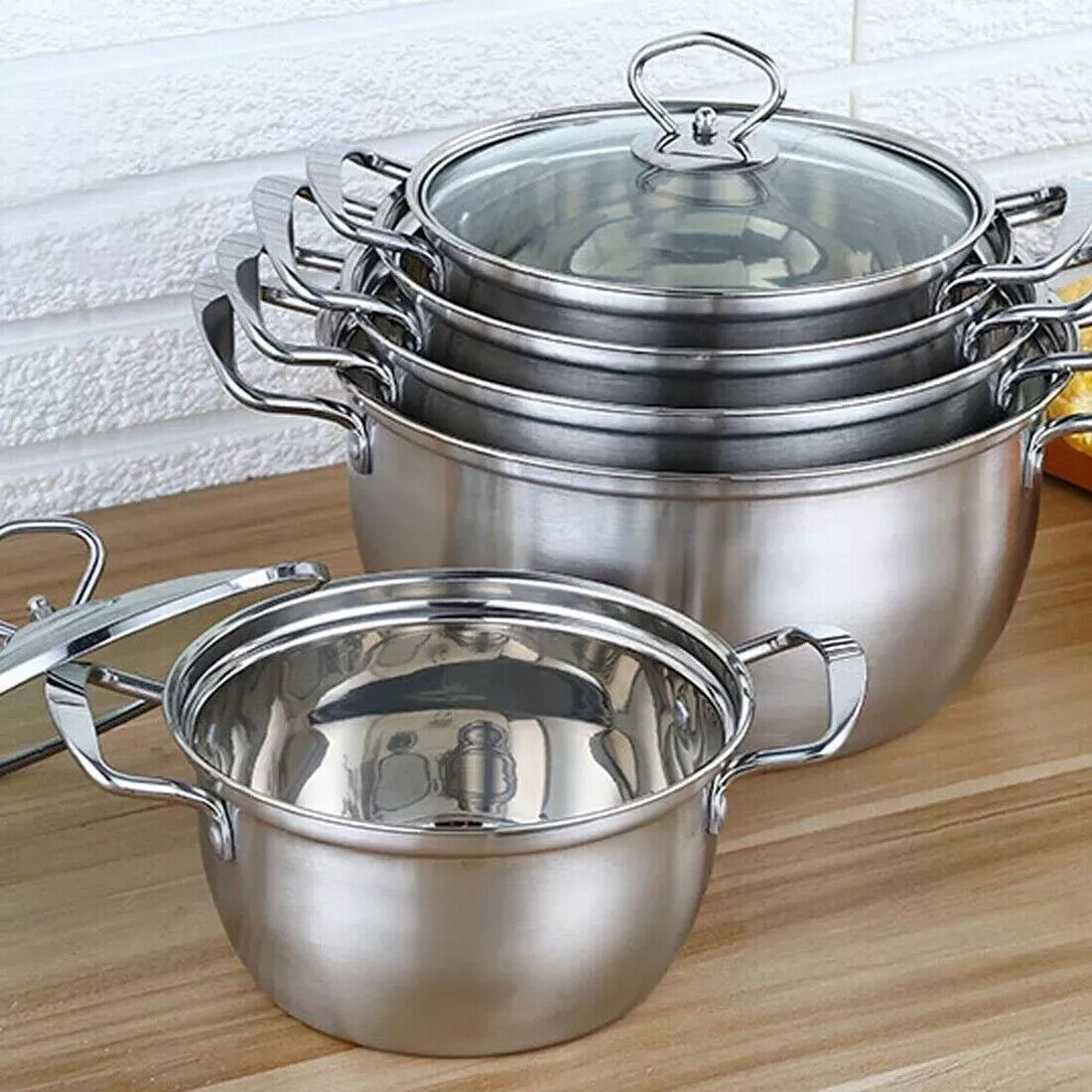 11 Piece Stainless Steel Cookware Pan Set Non-Stick Induction Pots Lids Pans Utensils