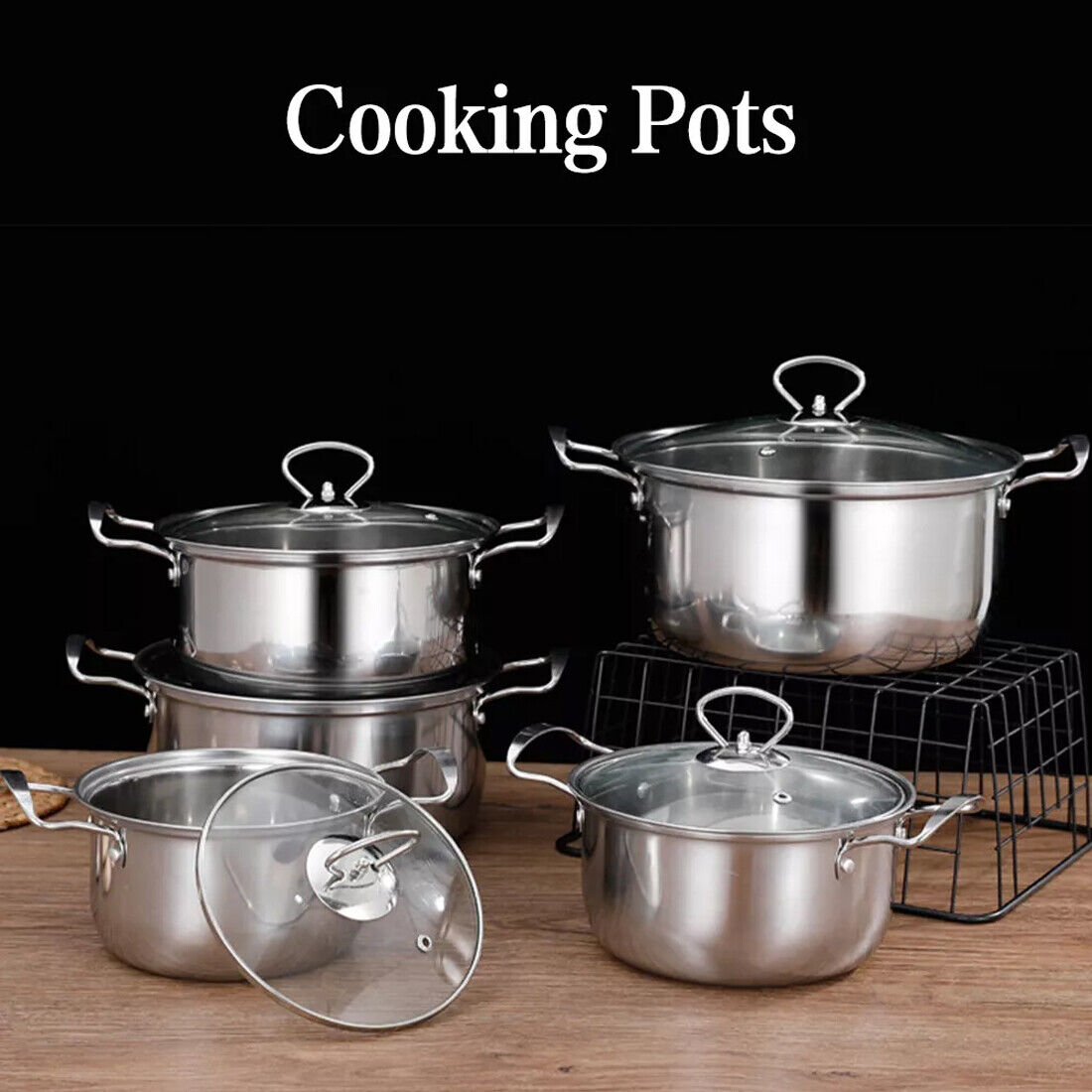 11 Piece Stainless Steel Cookware Pan Set Non-Stick Induction Pots Lids Pans Utensils