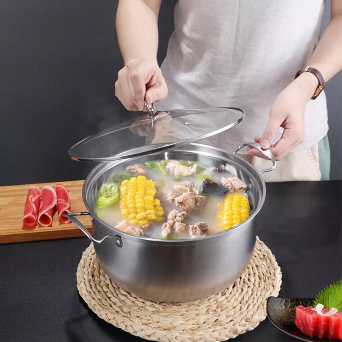 11 Piece Stainless Steel Cookware Pan Set Non-Stick Induction Pots Lids Pans Utensils