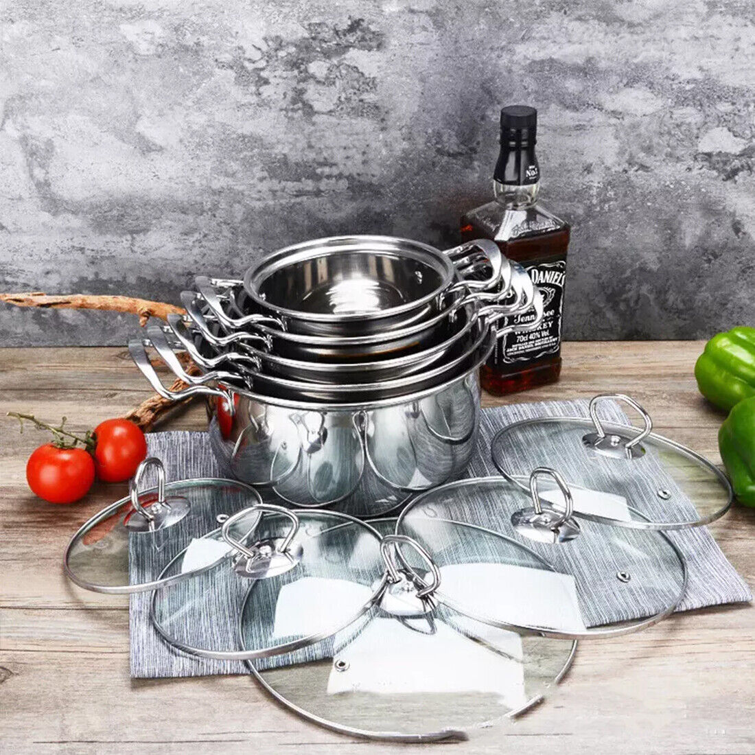 11 Piece Stainless Steel Cookware Pan Set Non-Stick Induction Pots Lids Pans Utensils