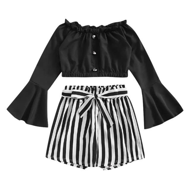 Two Piece Set Slash Neck Crop