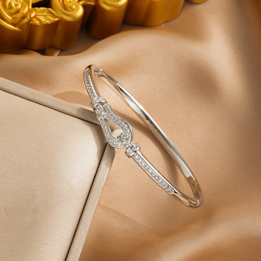 Versatile Full Diamond Horseshoe Buckle Simple Bracelet