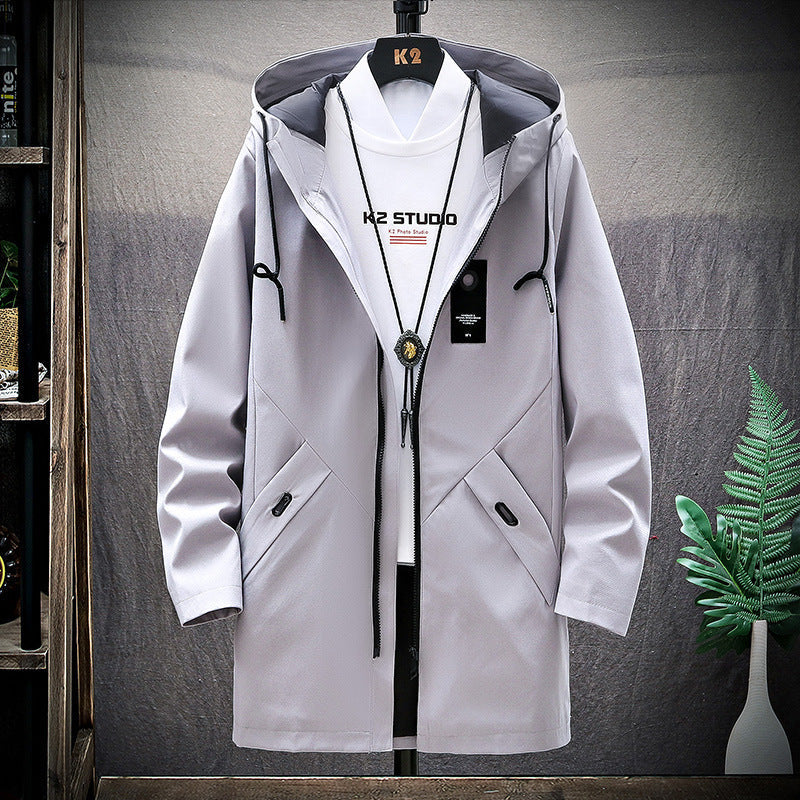 Men's Mid-length Loose Hooded Casual Trench Coat