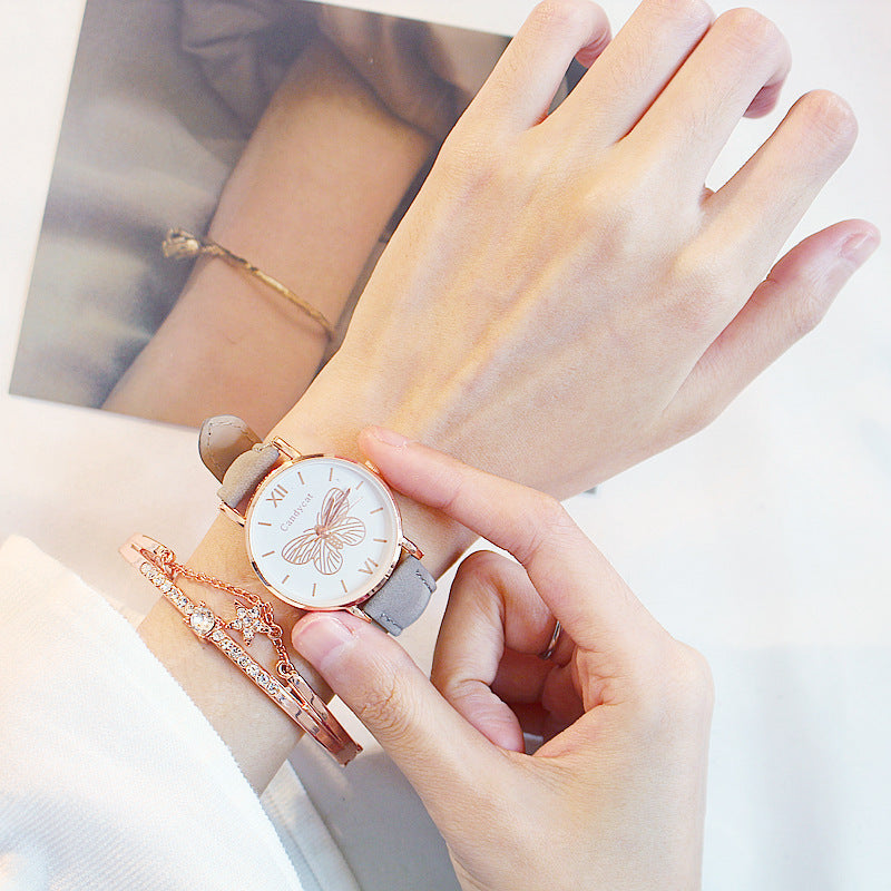 Ladies Fashion Trend Wild Butterfly Dial Belt Quartz Watch