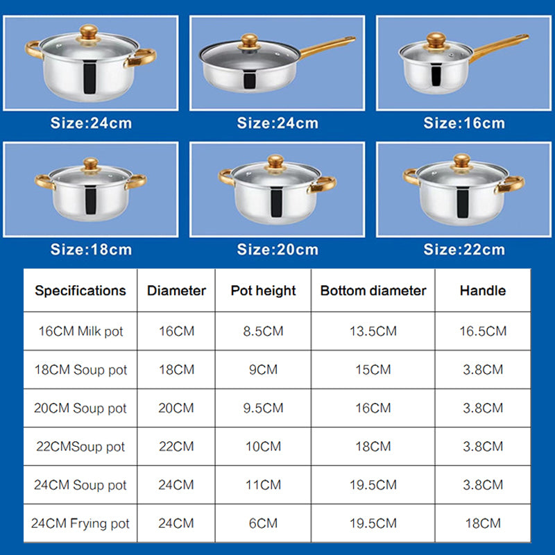 12Pcs Stainless Steel Cookware Set Saucepan Casserole Pans Pot Induction Kitchen