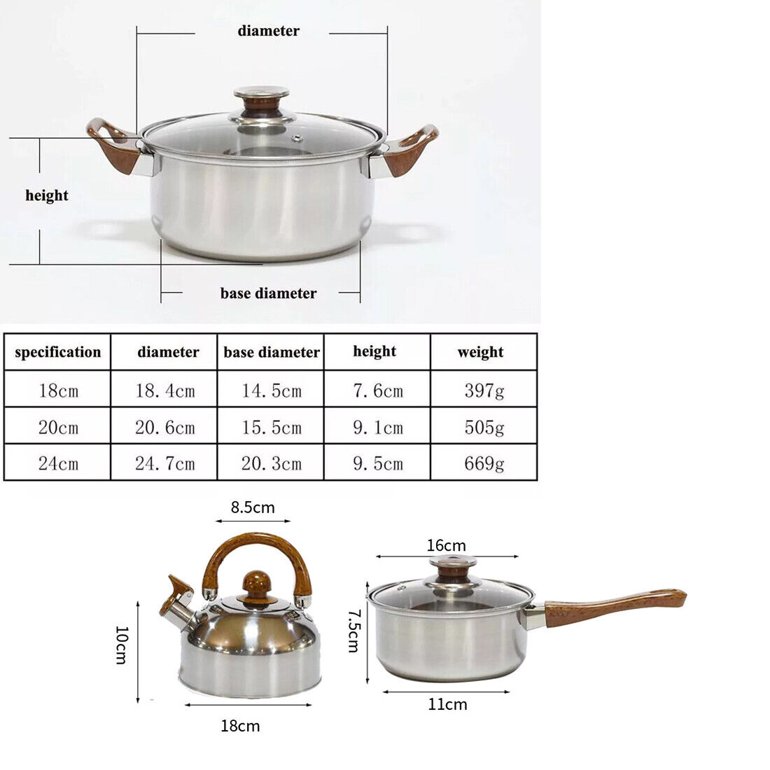 12 Piece Stainless Steel Cookware Set Pots Pans Glass Lids Kitchen Pan Pot