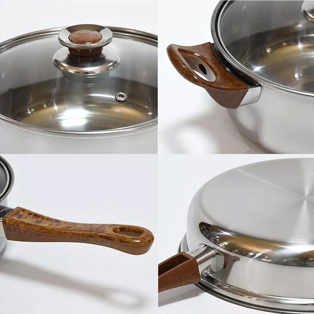 12 Piece Stainless Steel Cookware Set Pots Pans Glass Lids Kitchen Pan Pot