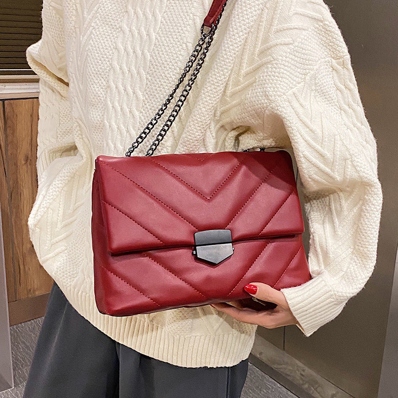 Women's PU Leather Embroidered Crossbody Chain Bag Fashion Shoulder Handbag