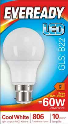 5 x Eveready LED-Lampe Kaltweiß BC 8.2W – Einzeln