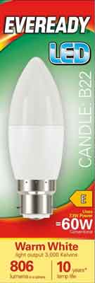 5 x Bombilla LED Eveready tipo vela blanco cálido Bc 7.3W - Individual
