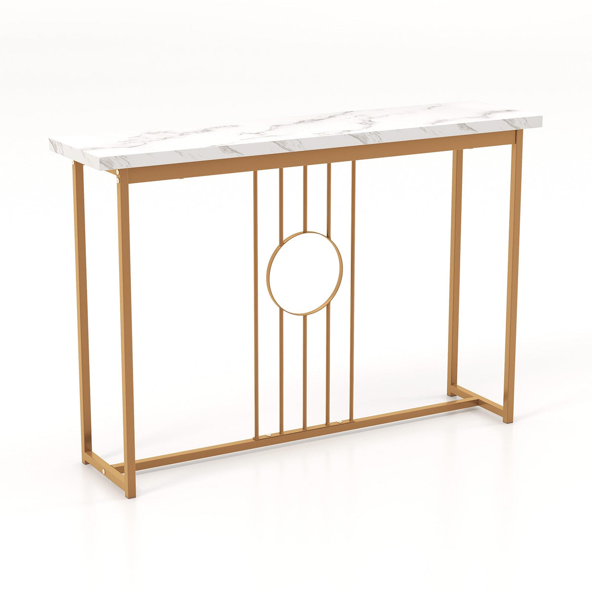 120cm Modern Faux Marble Top Console Table with Heavy-duty Metal Frame-Black