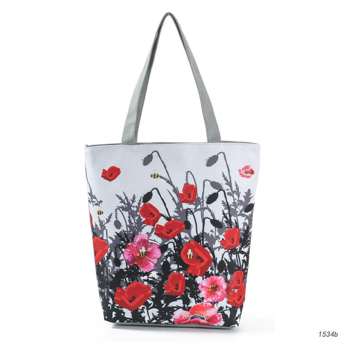 Ink Painting Flower Shoulder Bag Female Printed Flowers Zip Shopping Bag