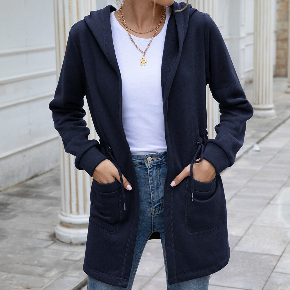 Mid-length hooded trench coat