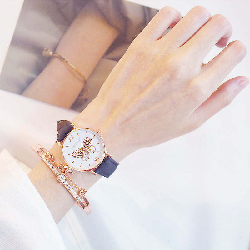 Ladies Fashion Trend Wild Butterfly Dial Belt Quartz Watch