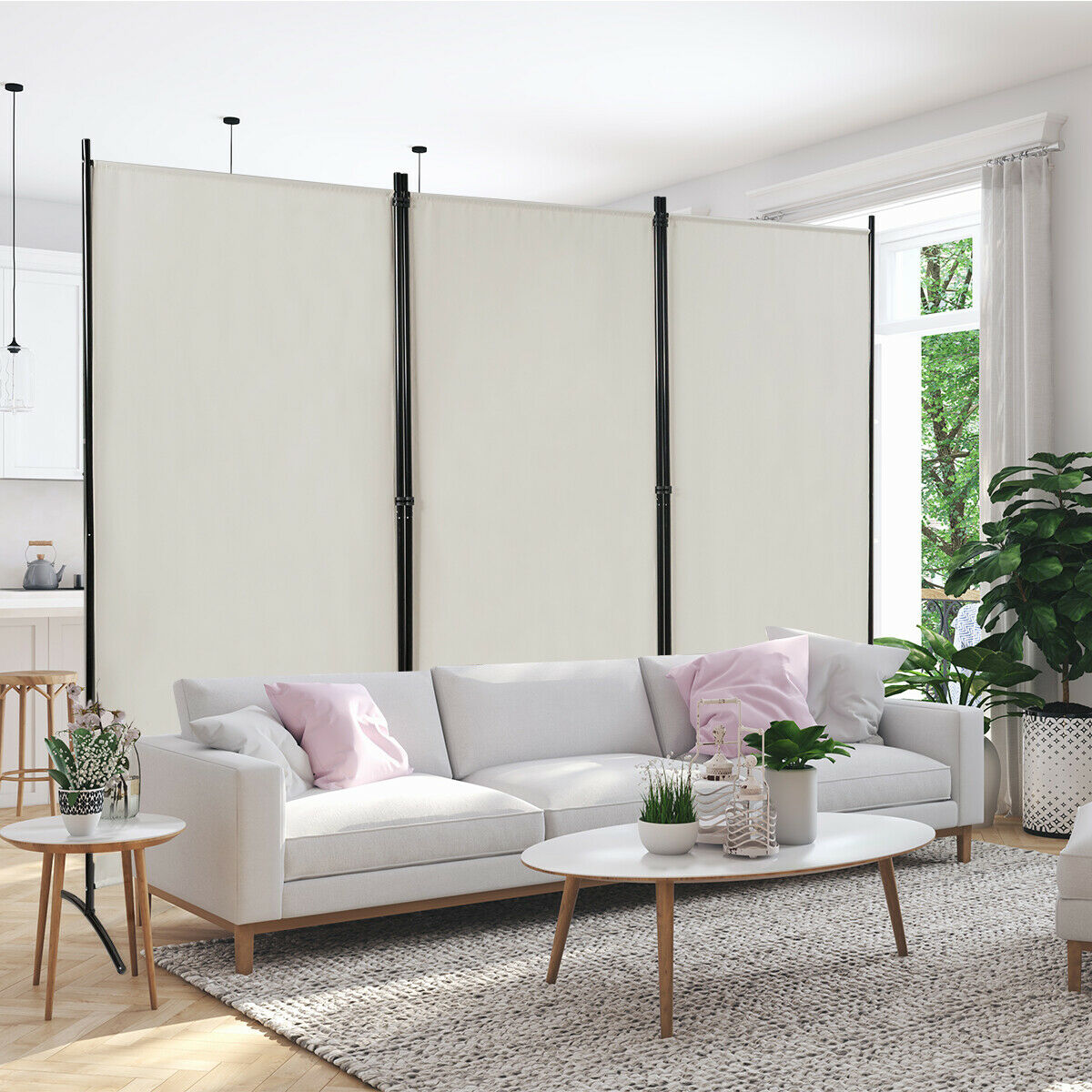 3 Panel Folding Room Divider-Beige