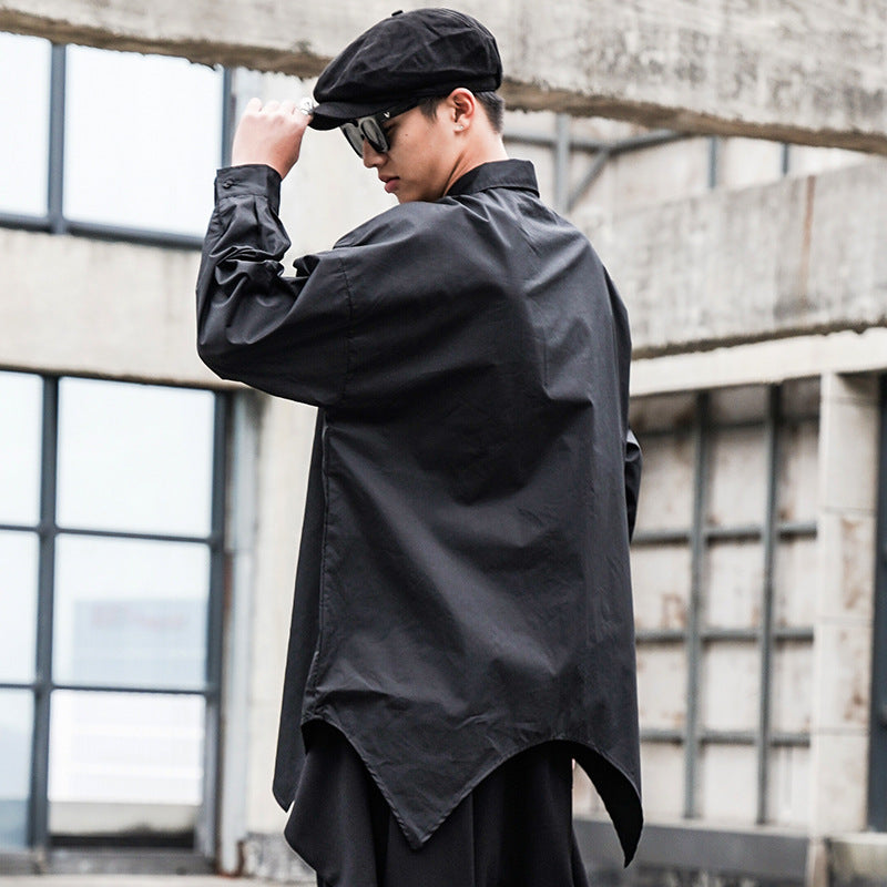 Men's Oversized Long Sleeve Shirt | Irregular Hem Cotton Blend