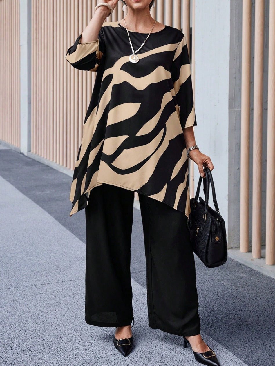 Summer Women's Plus-size Casual Straight-leg Pants Sets