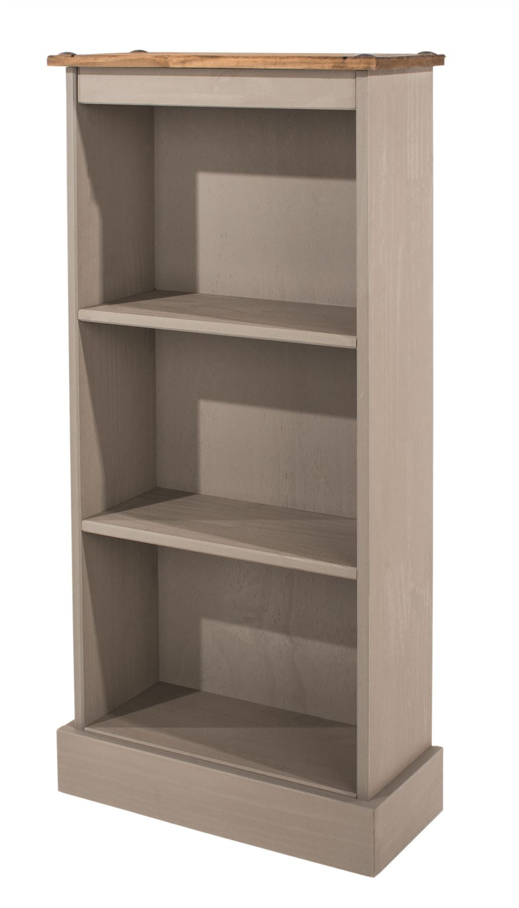 Corona Grey Wax Finish Low Narrow Bookcase
