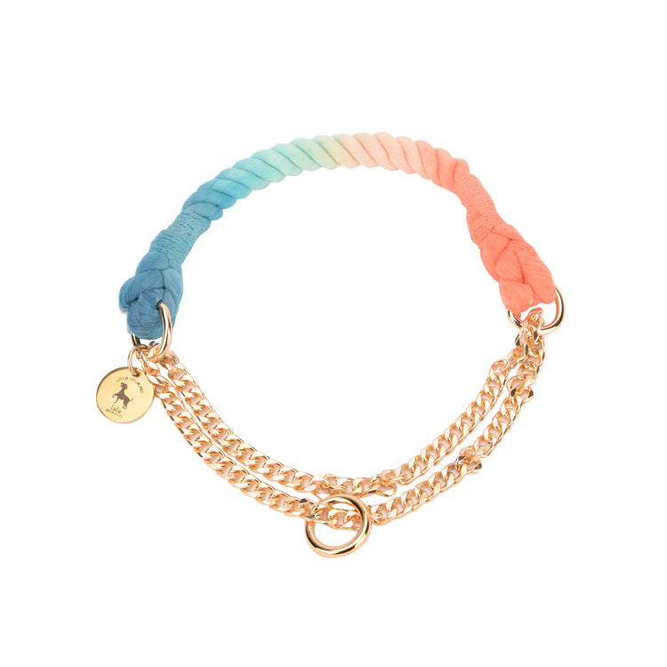 Multifunctional hand-woven gradient color collar