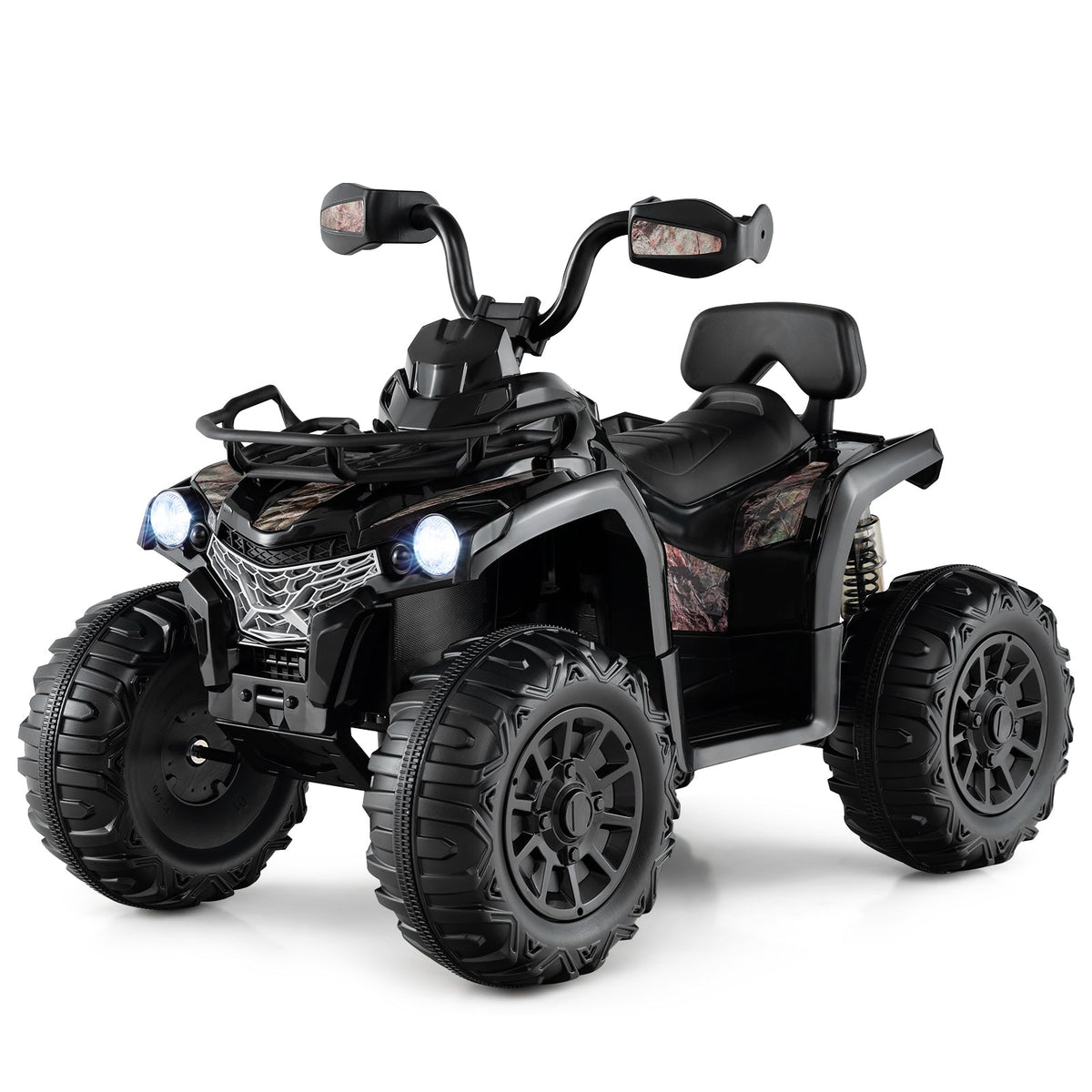 12V Electric Powered Quad Vehicle with Spring Suspension Oversized Wheels and Storage Basket-Black
