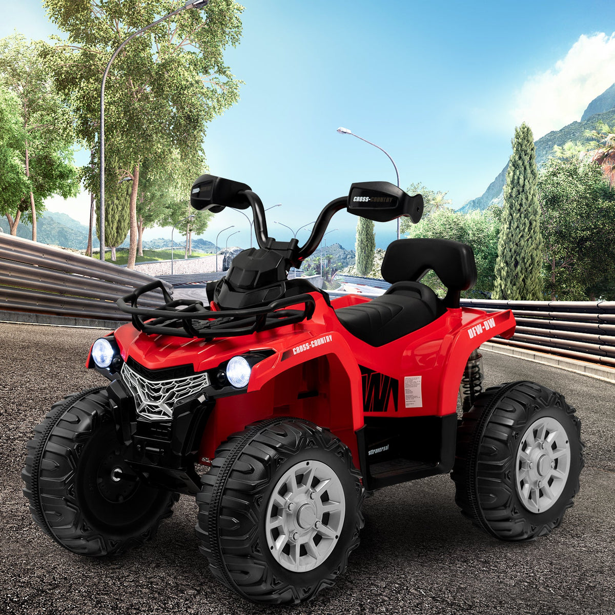 12V Electric Powered Quad Vehicle with Spring Suspension Oversized Wheels and Storage Basket-Black