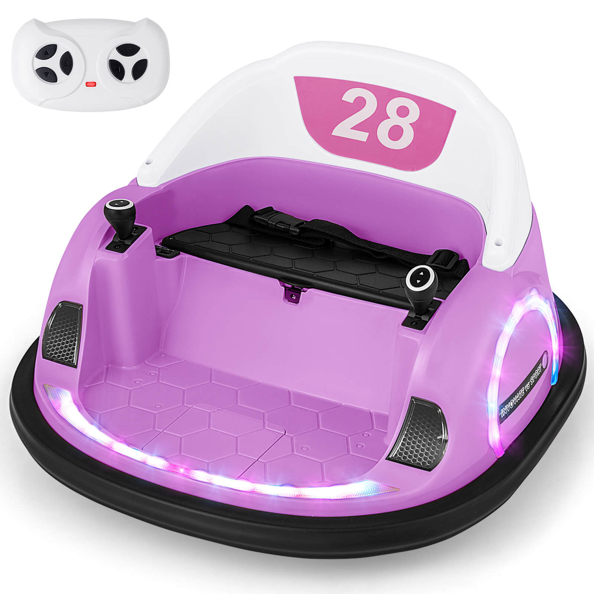 12V Kids Ride on Bumper Car with Flashing Lights and Remote Control-Pink