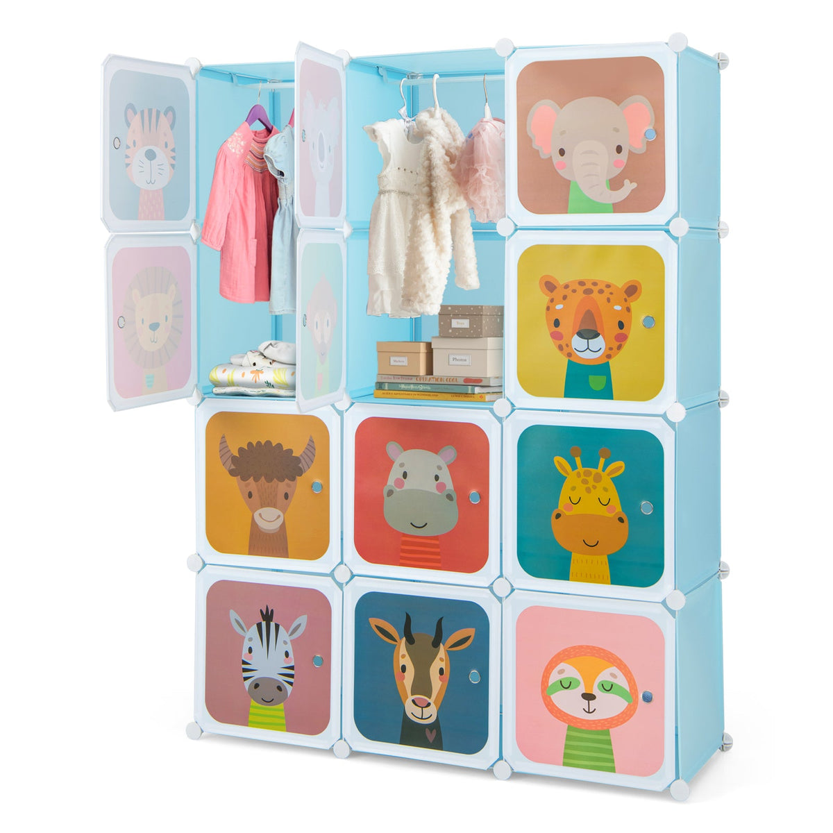 12 Cube Portable Kids Wardrobe with Hanging Section-Pink