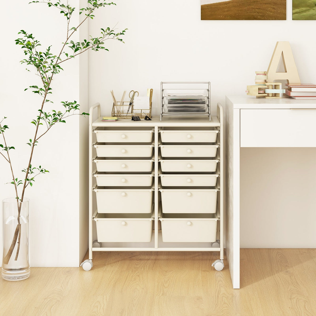 12 Drawers Rolling Storage Cart with 4 Wheels and Brakes-Clear