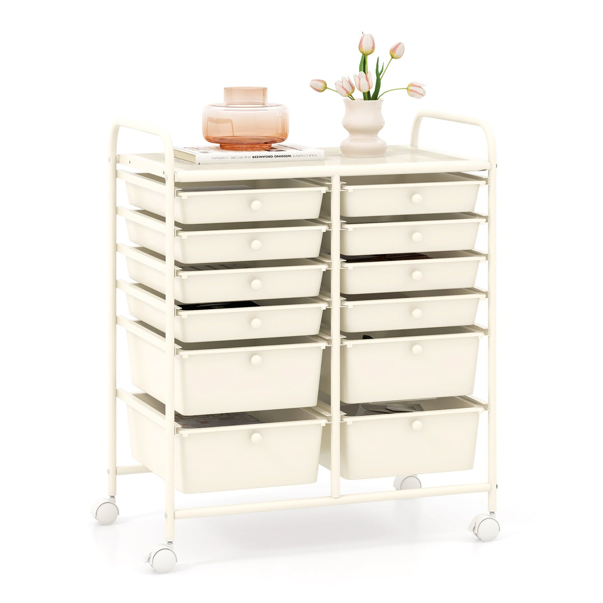 12 Drawers Rolling Storage Cart with 4 Wheels and Brakes-Clear