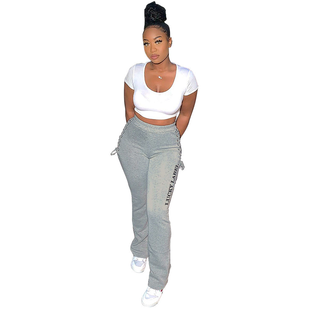 Women's Solid Color Side Eyelet Casual Pants