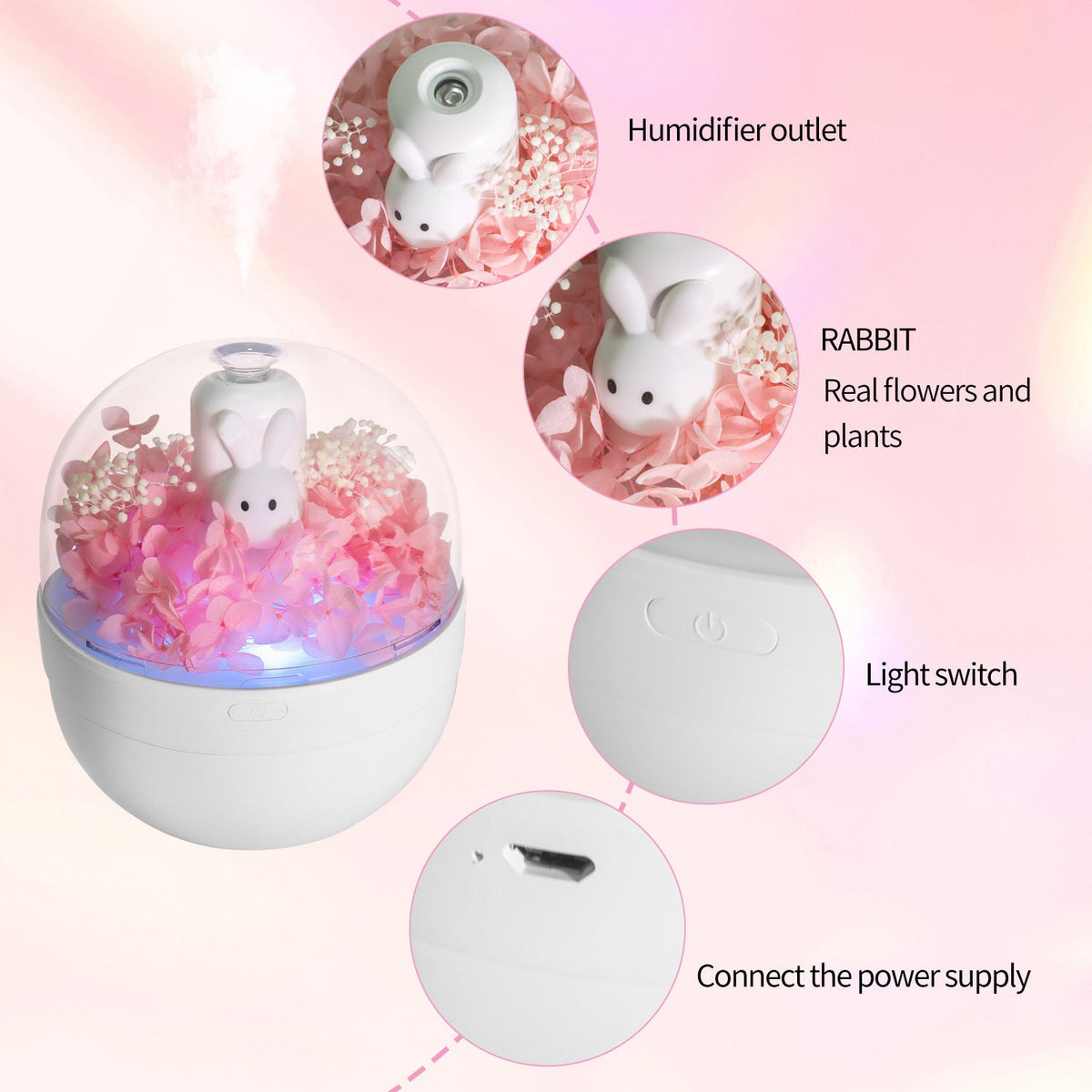 Creative Rabbit Preserved Flower Aromatherapy Humidifier - Home Bedroom Decoration, Valentine's Day & Birthday Gift For Girlfriend
