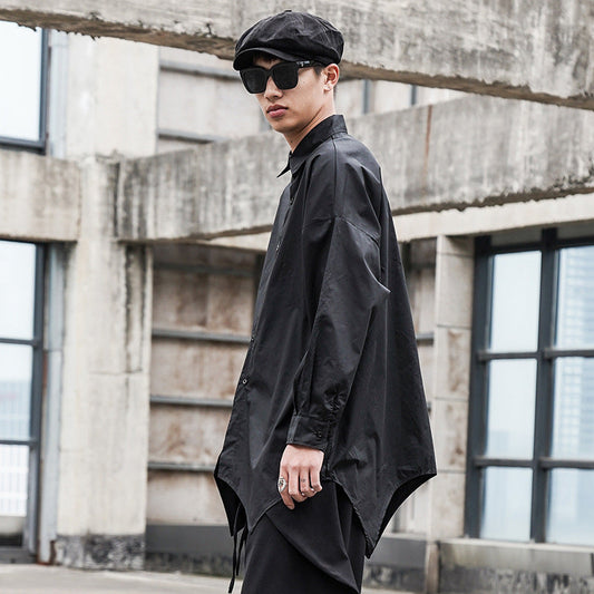 Men's Oversized Long Sleeve Shirt | Irregular Hem Cotton Blend