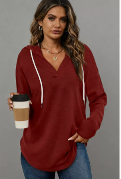 Autumn New Women's V-neck Sweatshirt Hooded Long Sleeve