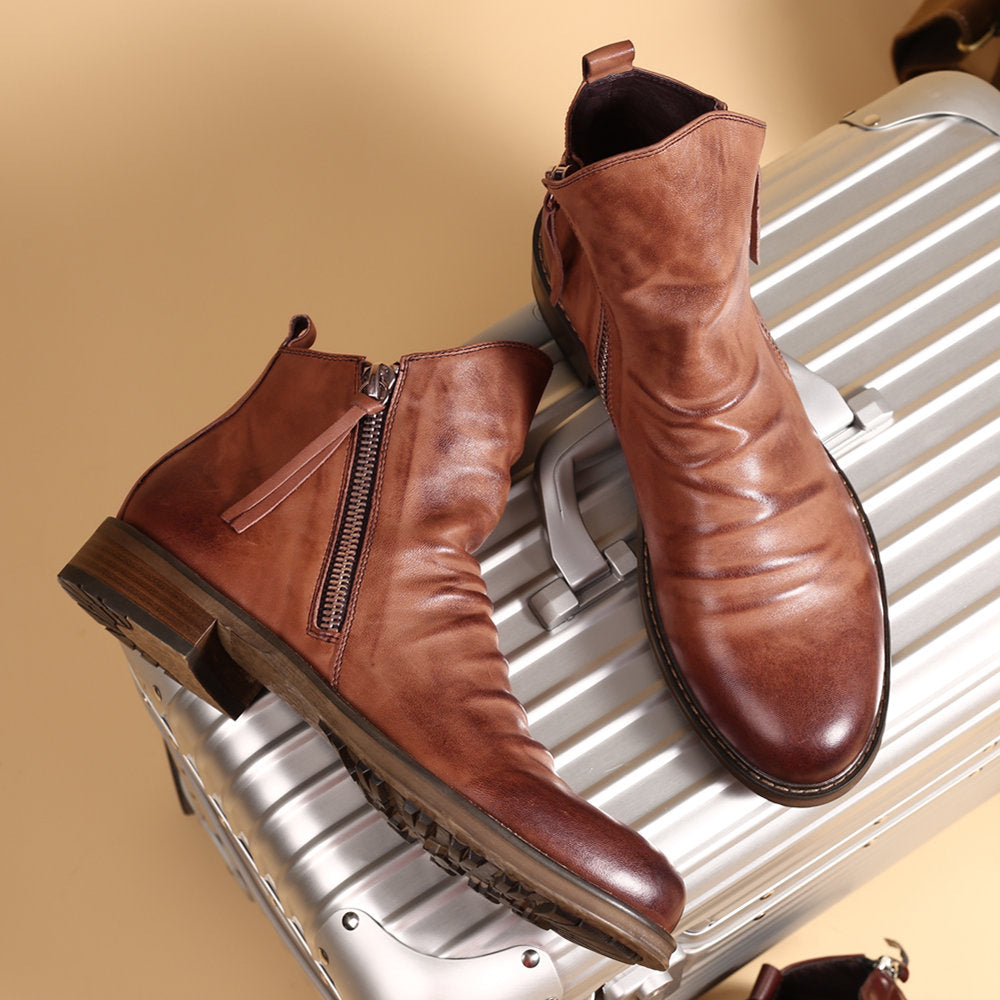 Double side zipper non-slip men's boots