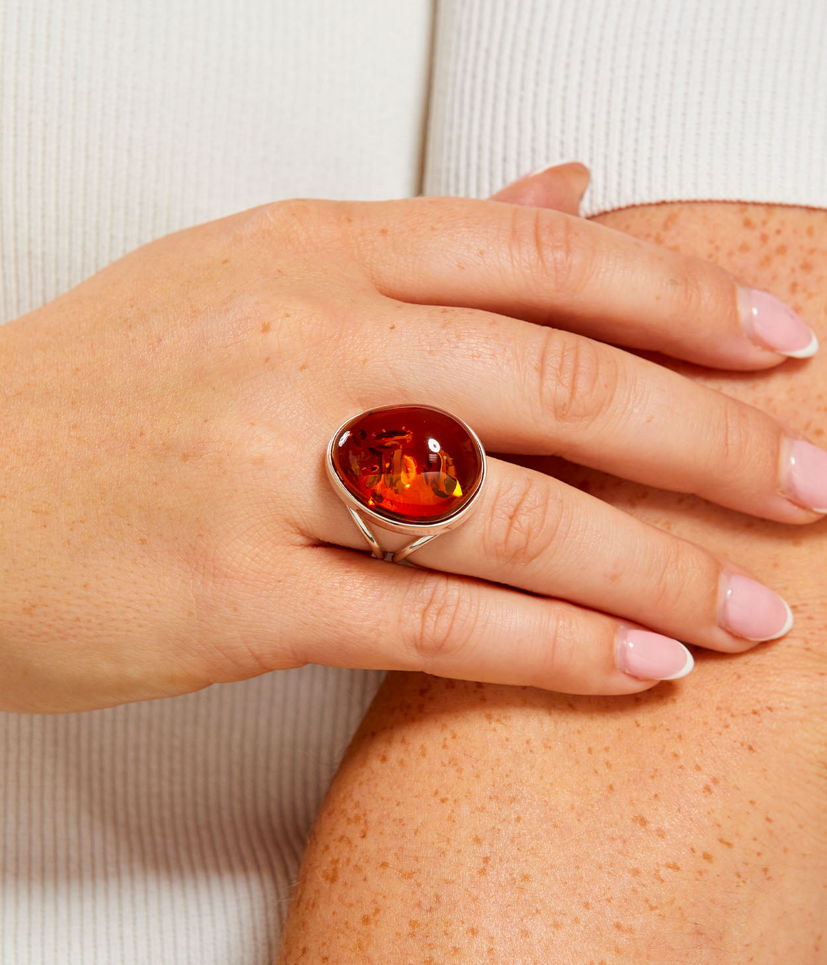 OOAK Sunkissed Grace Amber Adjustable Ring (SIZE L-Q)