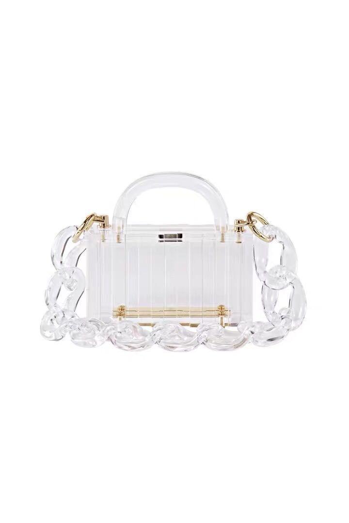 Transparent acrylic chain mini portable small square bag