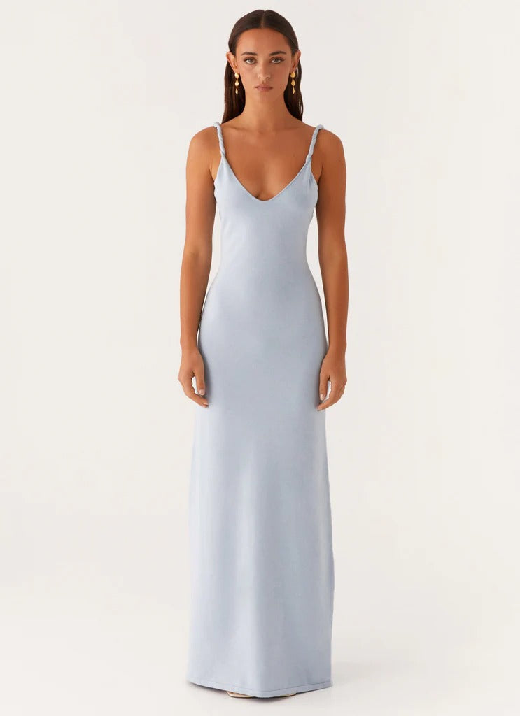 Women's V-neck Backless Bra Sling Midi Dress
