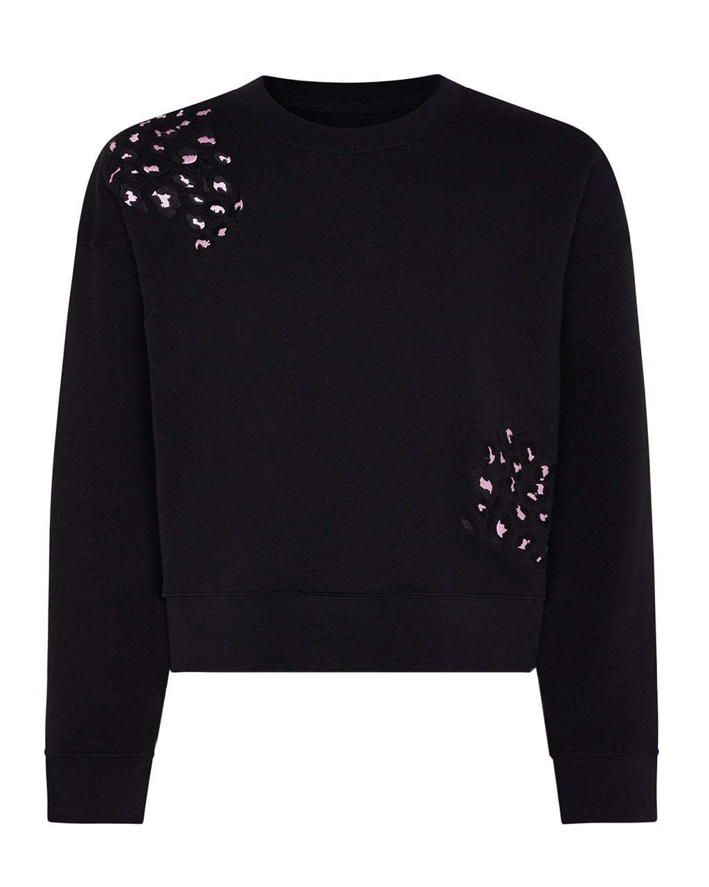 Leopard Embroidered Cropped Sweatshirt Black