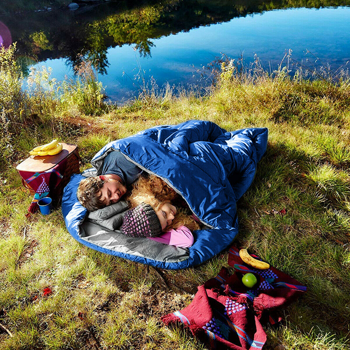 Double Sleeping Bag Extra Large Waterproof with Carrying Bag-Black