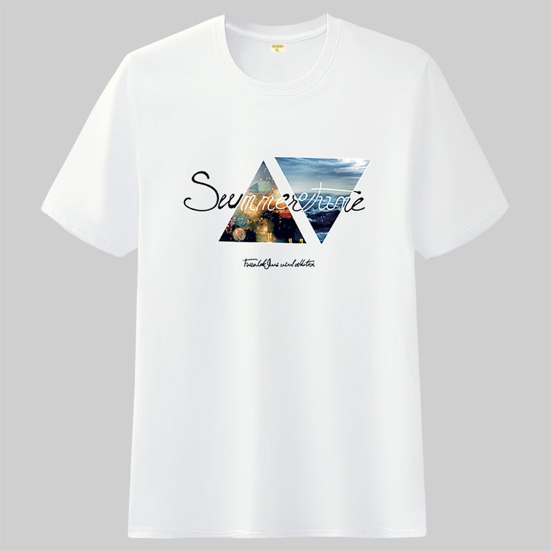 Loose trend half-sleeved white collar round neck T-shirt
