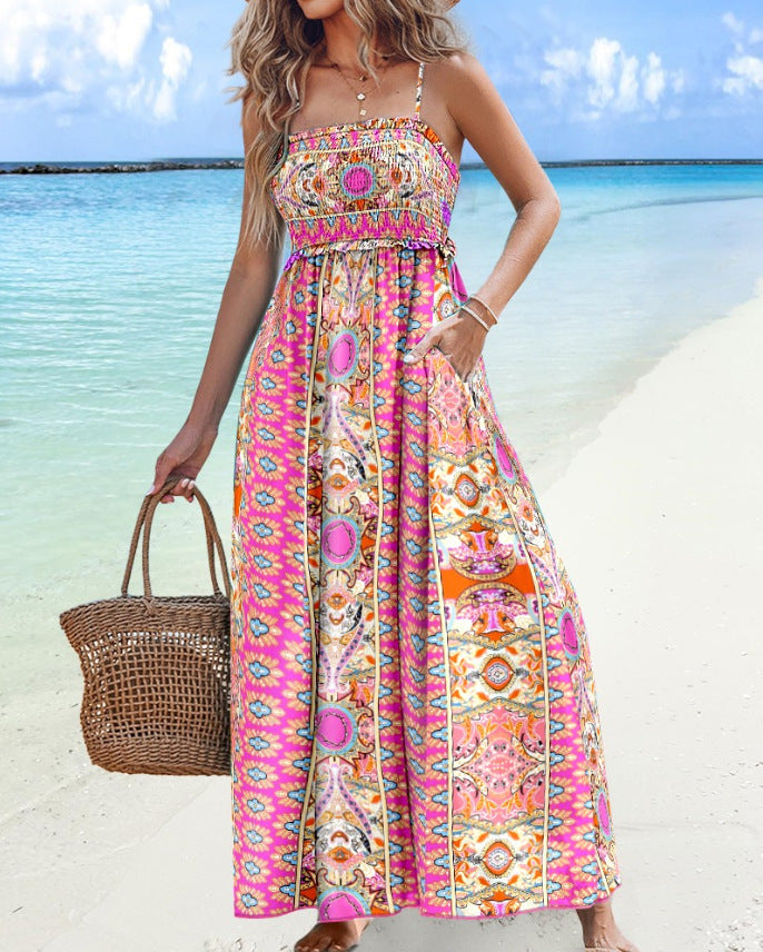 Summer Fashion Suspenders Sexy Backless Tube Top Swing Dress