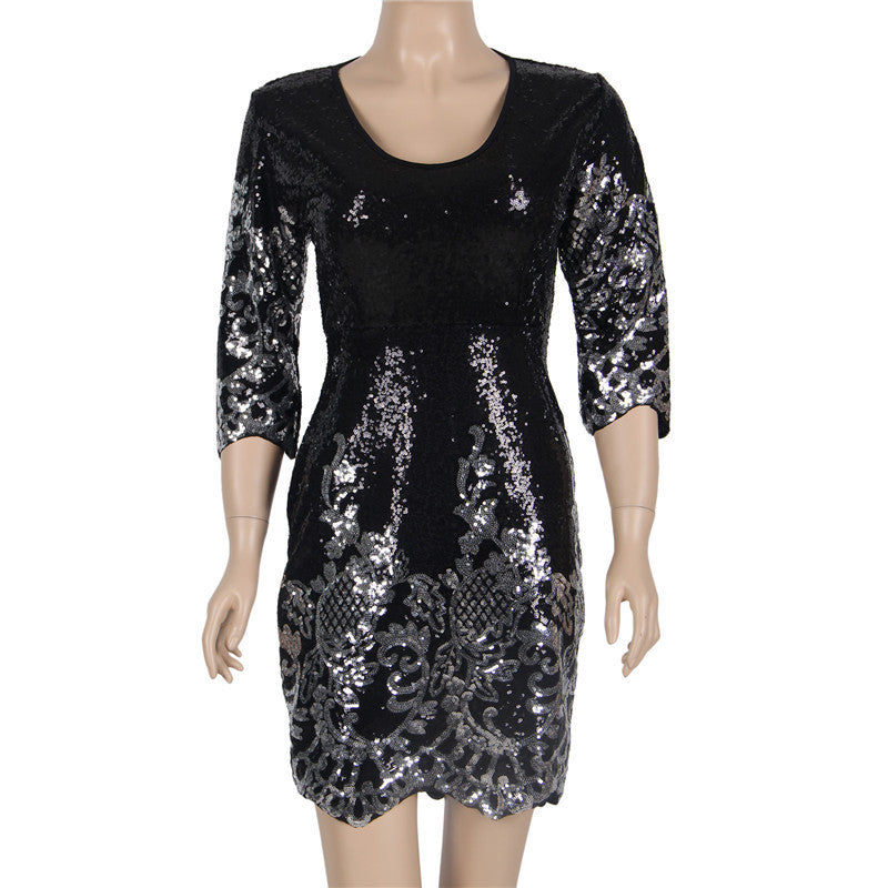 Sexy Dress With Backless Sequins Deep V-Neck Buttocks