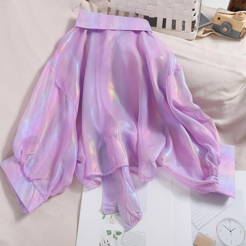 Fashionable Glossy Purple Cardigan Sun-protective Garment