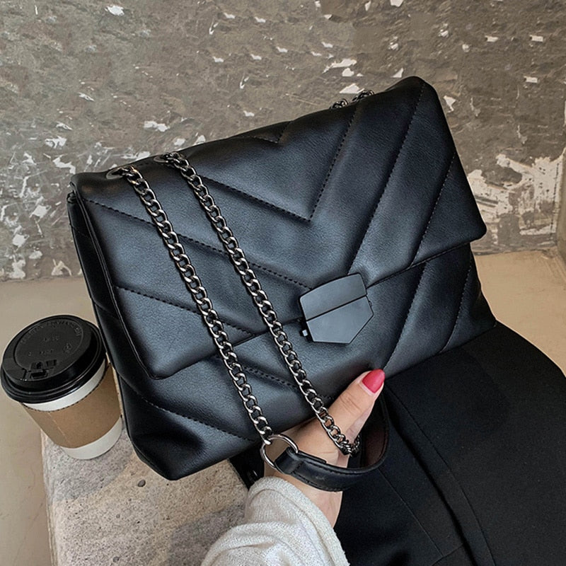 Women's PU Leather Embroidered Crossbody Chain Bag Fashion Shoulder Handbag
