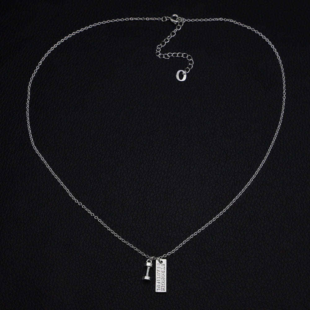 S925 Sterling Silver Jewelry Fitness Necklace Dumbbell Pendant