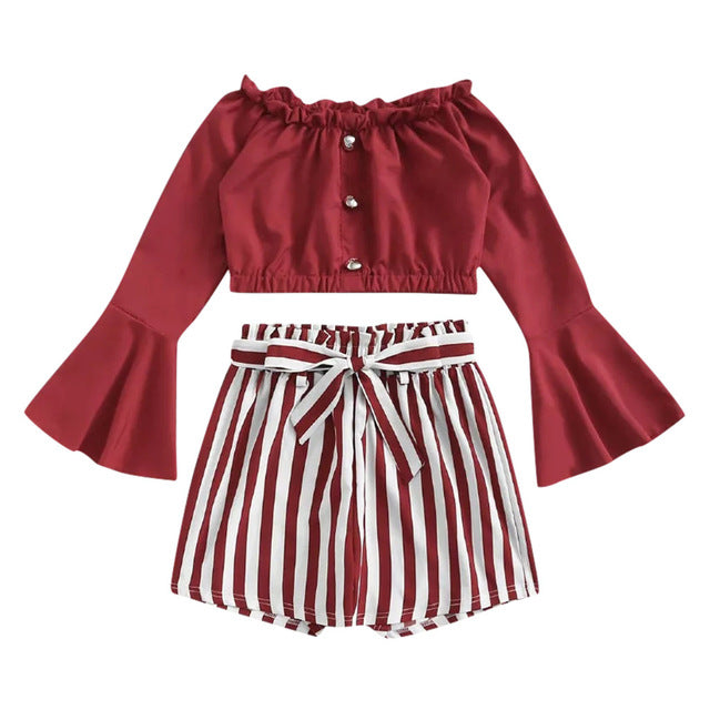 Two Piece Set Slash Neck Crop