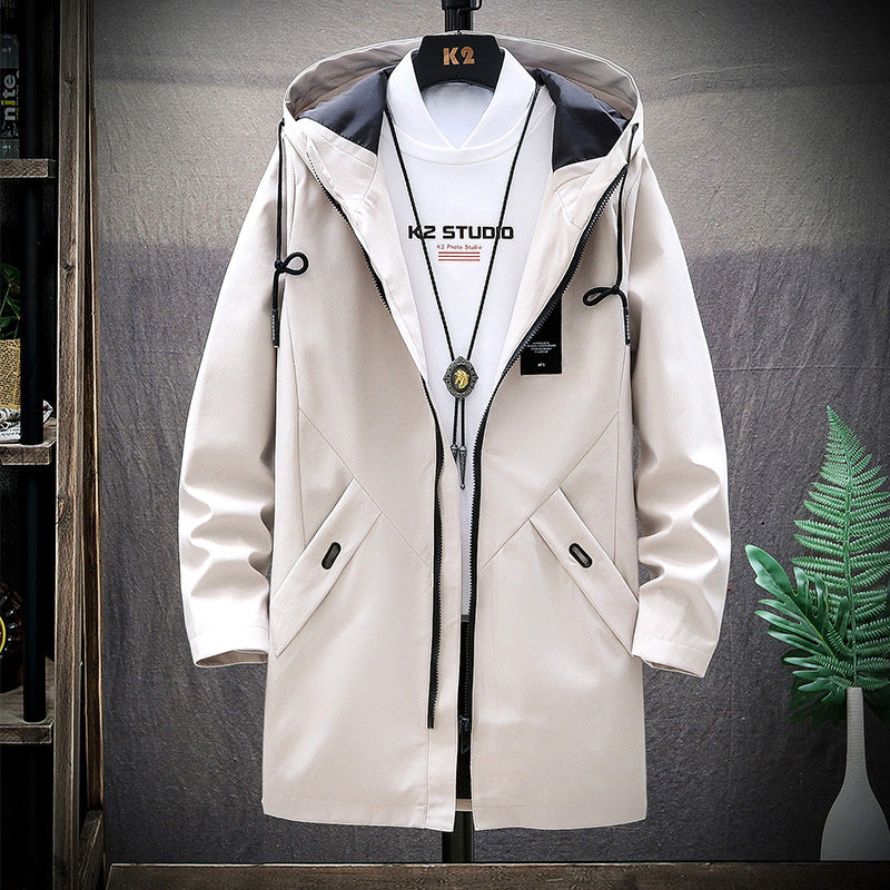 Men's Mid-length Loose Hooded Casual Trench Coat