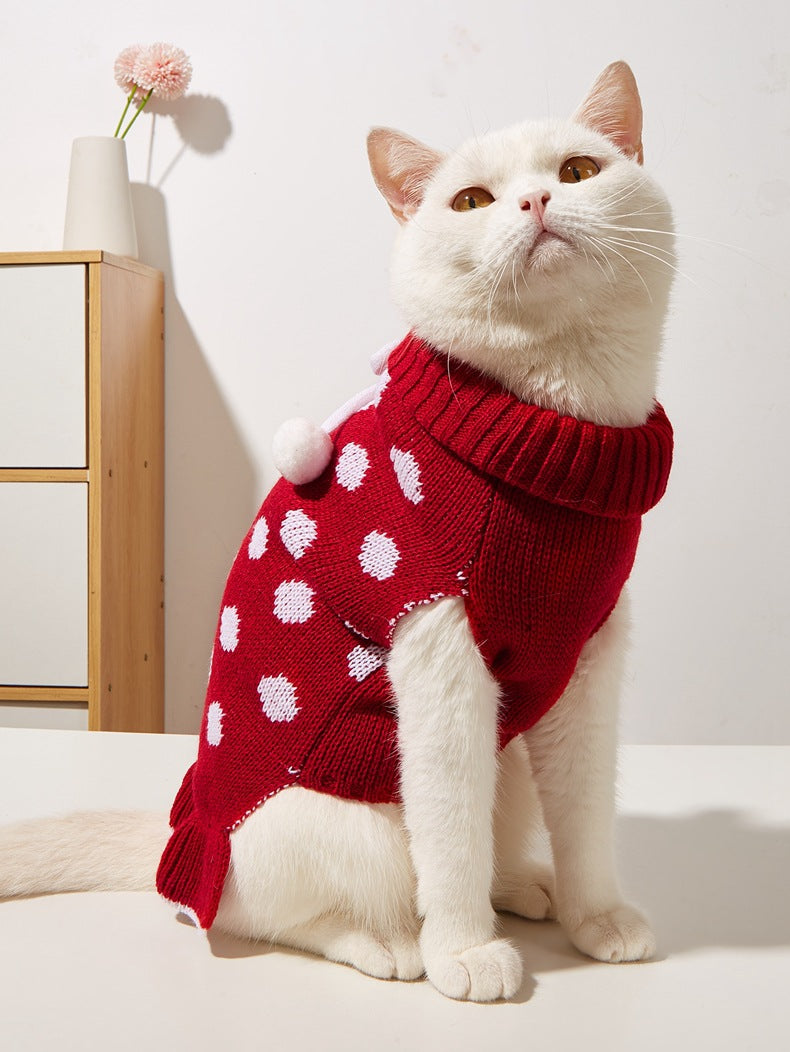 Polka Dot Dog Cat Lotus Leaf Skirt Sweater